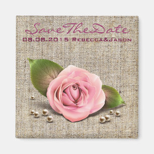 Aimant burlap rose rose rose rustique pays printemps mari
