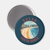 Aimant Busan Haeundae Beach Cercle Retro (Recto/Verso)