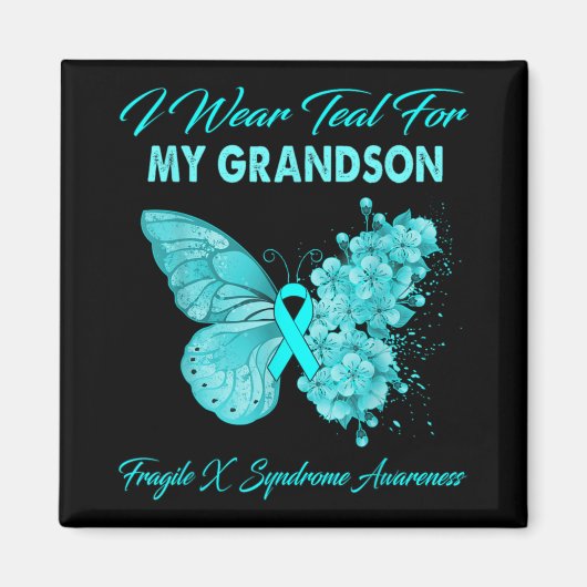 Aimant Butterfly I Wear Teal For My Grandson Fragile X Sy (Devant)