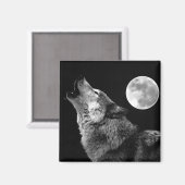 Aimant BW Wolf Howling at Moon (Recto/Verso)