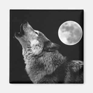 Aimant BW Wolf Howling at Moon