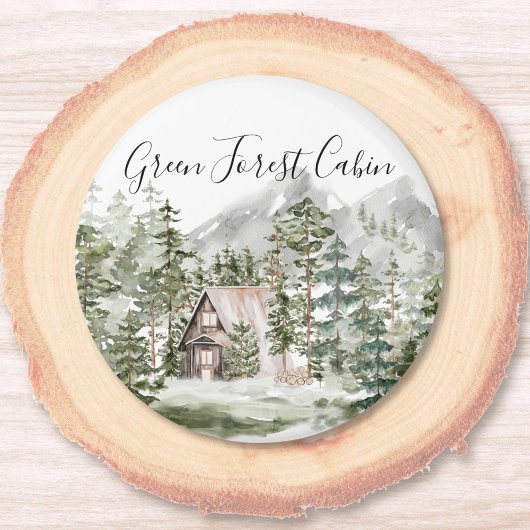 Aimant Cabine à l'aquarelle dans la forêt de pins verts b