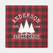 Aimant Cabine Nom de famille Red Buffalo Plaid Carré (Devant)