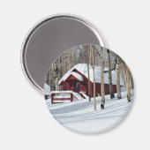 Aimant Cabine rouge en hiver (Recto/Verso)