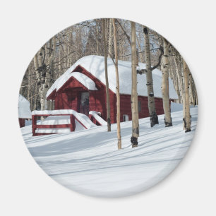 Aimant Cabine rouge en hiver