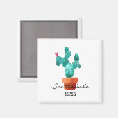 Aimant Cactus de cœur vert rose CODE POSTAL de LOCALISATI (Recto/Verso)