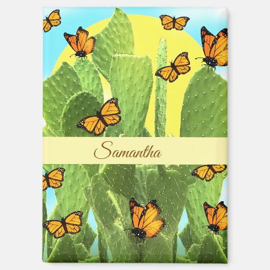 Aimant Cactus et papillons fantaisistes (Recto)