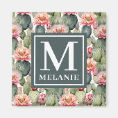 Aimant Cactus Motif Fleurs roses Monogramme (Devant)