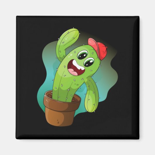 Aimant Cactus végétal de dessin animé heureux (Devant)