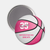Aimant cadeau de basket-ball de fille blanche rose avec n (Recto/Verso)
