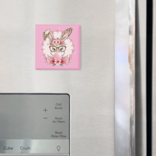 Aimant Cadeau de lapin floral mignon de Pâques léopard