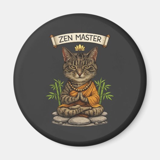 Aimant Cadeau de Maître Zen Chat Drôle Relaxant Chat Tabb (Devant)