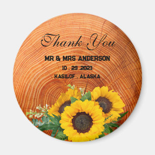 Aimant Cadeau de mariage en bois de tournesol rustique