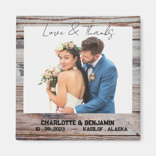 Aimant Cadeau de mariage en bois rustique avec photo