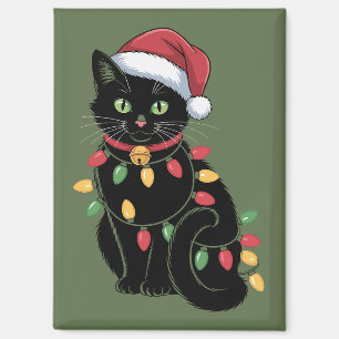Aimant Cadeau de Noël pour amoureux de chat noir Kitten C