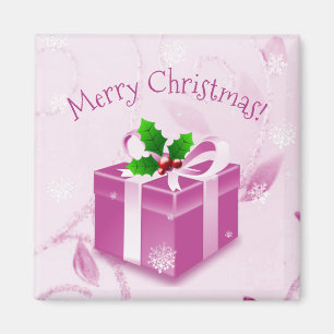 Aimant cadeau de Noël rose