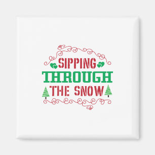 Aimant Cadeau de Noël Sipping À Travers La Neige