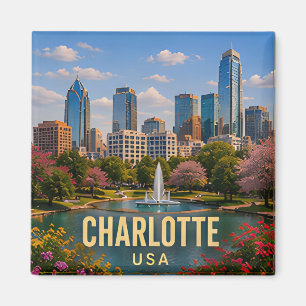 Aimant cadeau de voyage Charlotte Caroline du Nord scène