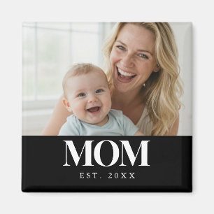 Aimant Cadeau Photo Typographie Blanche MAMAN Établie