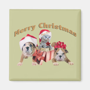 Aimant Cadeaux de bouledogue et Noël de chatons de Joyeu
