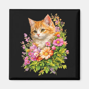 Aimant Cadeaux de chat de fleurs de jardin de chaton flor