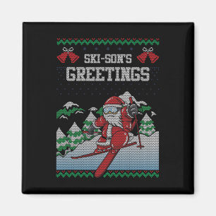 Aimant Cadeaux de fils de ski Père Noël Skiant Pull de No