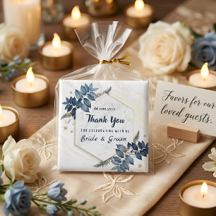 Aimant Cadeaux de mariage Merci cadre floral bleu blanc