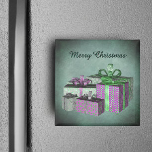Aimant Cadeaux de Noël emballés brillants Vert Violet