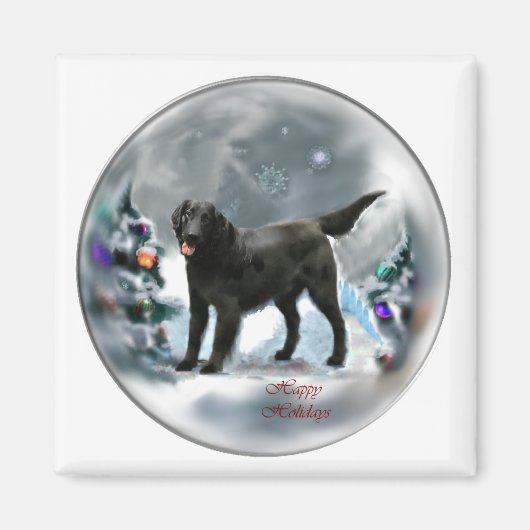 Aimant Cadeaux de Noël Retriever à revêtement plat (Devant)