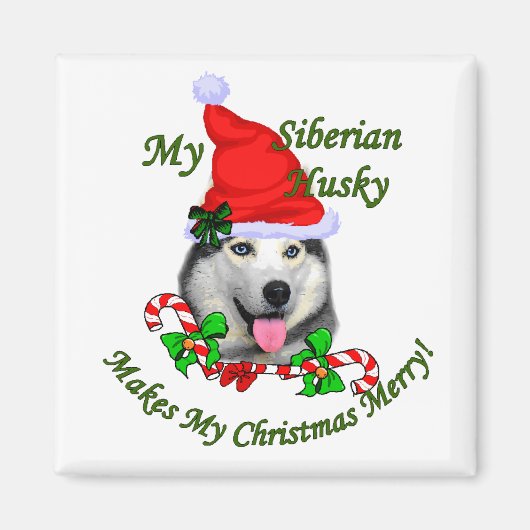 Aimant Cadeaux de Noël Sibériens Husky (Devant)