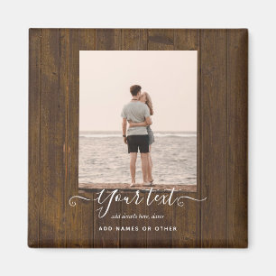 Aimant Cadeaux de photo rustique Texte personnalisé Famil