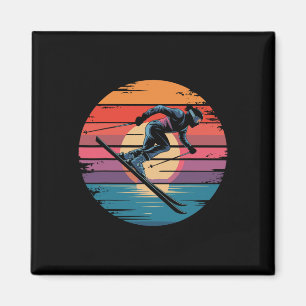 Aimant Cadeaux de sports de ski rétro descente vintage co