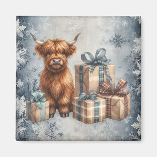 Aimant Cadeaux de vache Highland bleue d'hiver