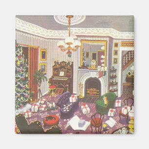 Aimant Cadeaux d'emballage de Noël vintage dans le salon