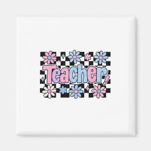 Aimant Cadeaux Fleuris à Carreaux pour Enseignant Rentrée