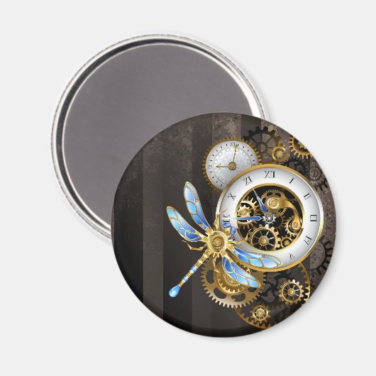 Aimant Cadran Steampunk avec libellule (Recto/Verso)