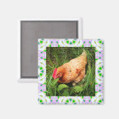 Aimant Cadre Carré vert printemps et rose pâques (Recto/Verso)