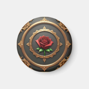Aimant Cadre doré complexe avec rose rouge
