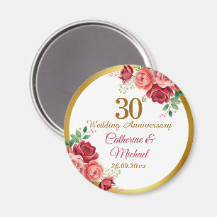 Aimant Cadre floral doré pour 30e anniversaire de mariage