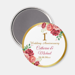 Aimant Cadre floral en or pour 1er anniversaire de mariag