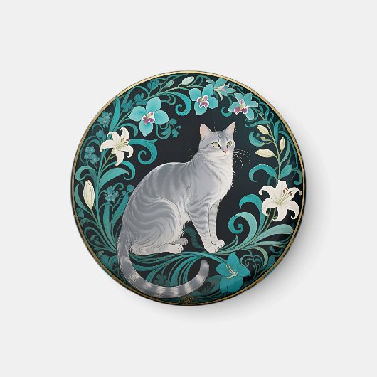 Aimant Cadre floral orné chat gris (Devant)