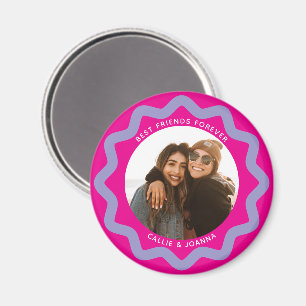 Aimant Cadre photo cercle ondulé lilas fuchsia avec texte