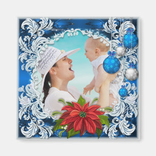 Aimant Cadre photo de Noël bleu