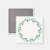 Aimant Cadre rond fleuri avec fleurs roses (Recto/Verso)