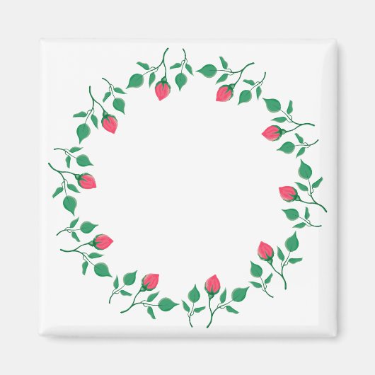 Aimant Cadre rond fleuri avec fleurs roses (Devant)