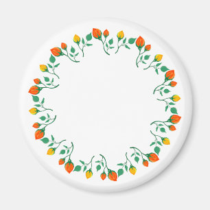 Aimant Cadre rond floral avec fleurs de rose jaune et rou
