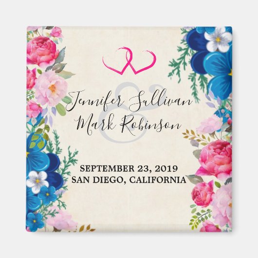 Aimant Cadre rose et bleu Fleur fantaisie Enregistrer la  (Devant)