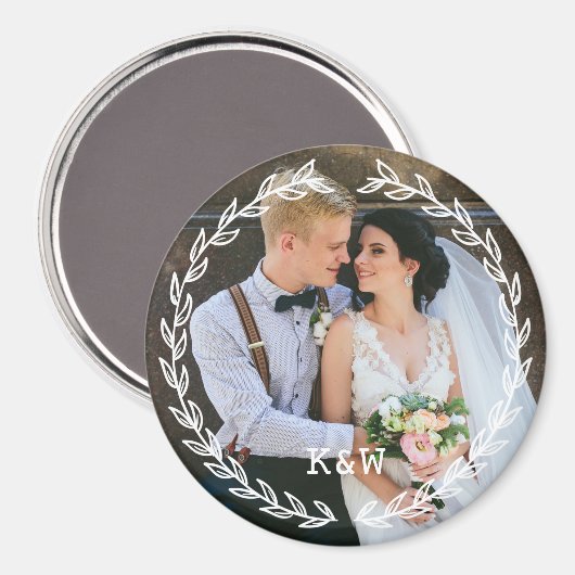 Aimant Cadre vintage rond monogrammé photo (Recto/Verso)