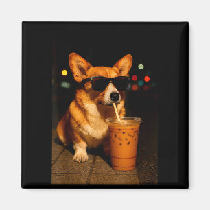 Aimant Café au lait urbain vie nocturne corgi chien papa