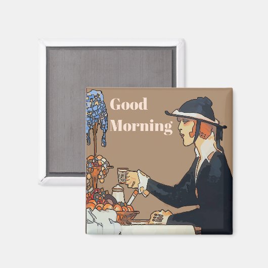 Aimant Café, Bonjour, modifier le texte (Recto/Verso)